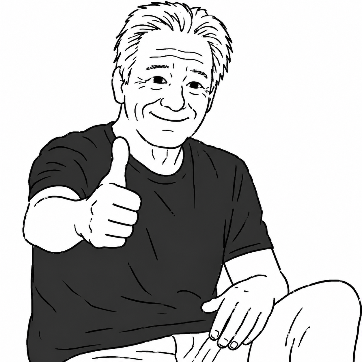 Illustrated portrait of a smiling older man giving a thumbs up